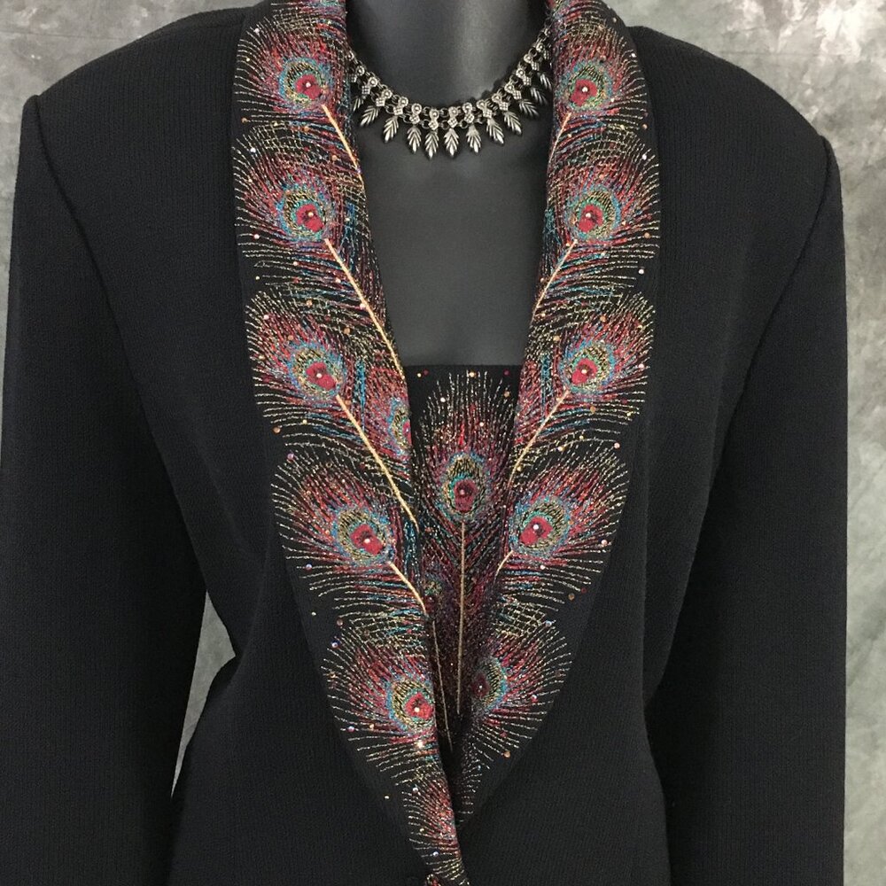 BEAUTIFUL st john evening knit black rhinestones embellished skirt suit 14 16 - Picture 5 of 11